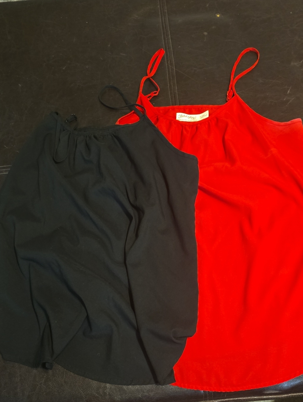 Red And Black Satin Cami Tops (2) with Adjustable Straps - Faded Glory